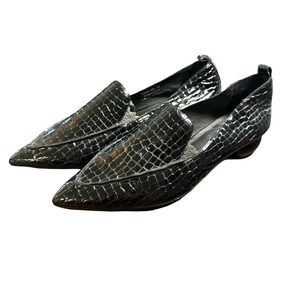 Jeffrey Campbell Viona-WD Black Croc Embossed Orb Heel Pointed Toe Loafers 10